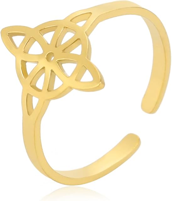 LIKGREAT Witch's Knot Ring Witchcraft Adjustable Ring Irish Celtic Knot Pagan Wiccan Open Ring Good Luck Protection Amulet Jewellery for Women Girls