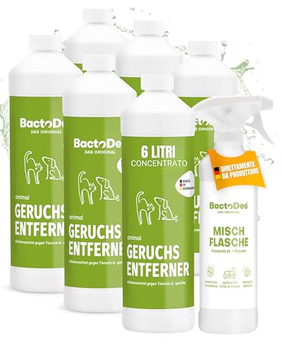 Bactodes - Neutralizzatore Di Odori Per Animali Domestici 6L Concentrato Con Boccetta Spray - Detergente Enzimatico Bio-Microbico Per Urina Di Gatti E