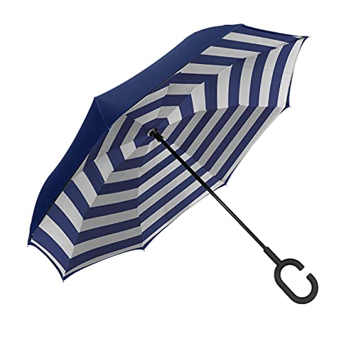 Shedrain Unbelievabrella Inverted, Upside Down, Windproof & Rainproof Car Umbrella - Hands Free C-Shape Handle - Heavy Duty, Double Layer Reverse Canopy Protects Men & Women Outdoors From Wind & Rain (Bond / Navy) #TOP1