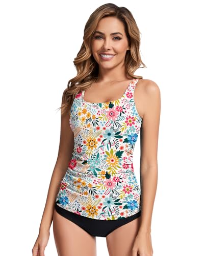 WOWENY Womens Tankini Tops Only Modest Ruched Bathing Suit Top UPF 50+ Swimsuit Top No Bottom