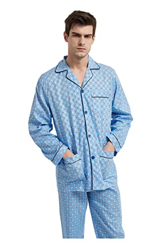 Image of GLOBAL Mens Pajamas Set, 100% Cotton Woven Drawstring Sleepwear Set with Top and Pants /Bottoms