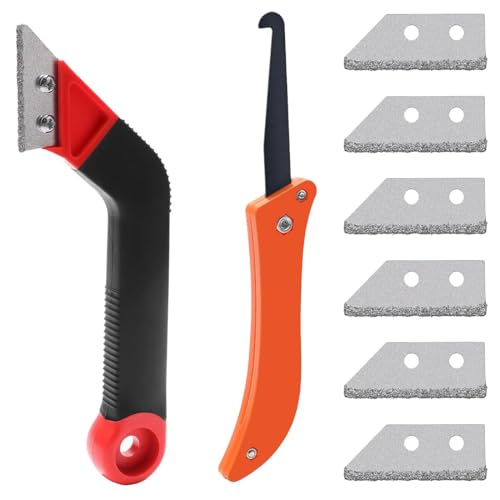 FENQURO 9Pcs Rascador Juntas Azulejos,Removedor de Lechada con 7Pcs Cuchilla de Repuesto,Rascador de Juntas para Eliminar Mortero para Juntas para Limpieza de Azulejos de Piso de Pared de Baño Cocina