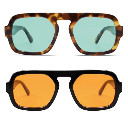 Image of VANLINKER Retro Square Aviator Sunglasses for Women Men 70s Vintage Style Trendy Flat Top Rectangle Sun Glasses VL9826
