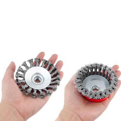 Image of Chglmposs 3 Pack 4 Inch Wire Wheel for Angle Grinder, 5 /8 inch-11 Threaded Arbor, 0.02 inch Carbon Steel Twist Knotted Wire Brush Set for 4-1 /2 Angle Grinder, Rust Removal, Paint Stripping