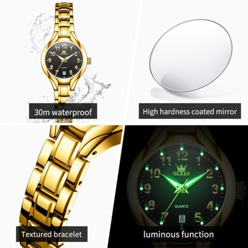 Image of OLEVS Womens Watches Original Analog Quartz Watch Stainless Steel Gold Luxury Dress Classic Easy Read Ladies Calendar Wrist Watches for Women