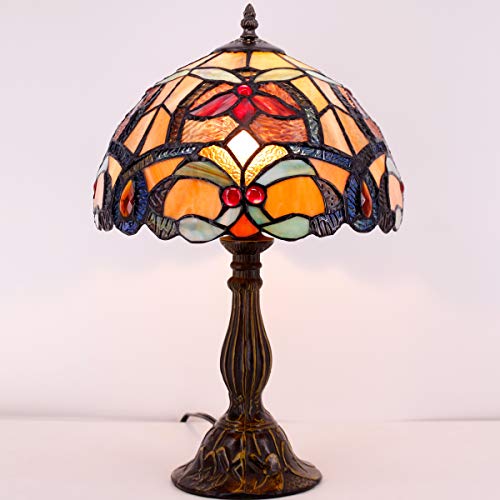Image of WERFACTORY Tiffany Table Lamp Orange Stained Glass Desk Bedside Light