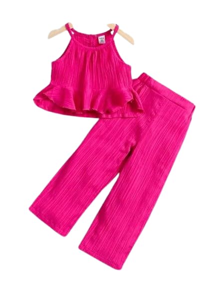 Sleeveles Kid Girls Solid Colour Top & Bottom Dress