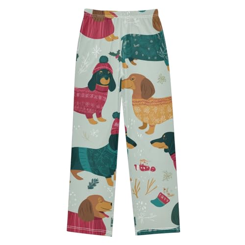 ZZXXB Winter Dachshund Spruce Branch Boys Long Pants Soft Trousers Elastic Waist Kids Lounge Bottoms with Pockets S-XL