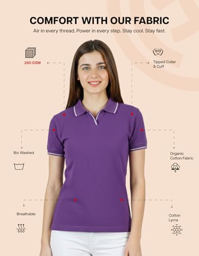 Image of Scott International Women's Cotton Polo T-Shirt | Half Sleeve Plain Collar Tee | Stylish Casual Top | Plain T-Shirt for Girls | Workwear for Office & Casual Wear