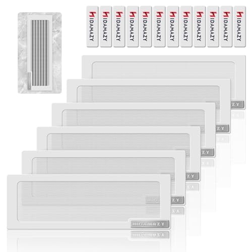 Magnético Ventilación Cubierta 30,5 x 12 cm, 6 Piezas Tapa Rejilla Ventilacion Suelo Pared Aire Registros Cubierta Fuerte Imán Ventilación Pantalla Malla para Bloqueo Cabello Polvo Desechos, blanco