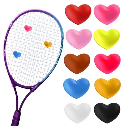 HJZHII 10 PCS Tennis Racket Dampeners, 10 Colors Heart-Shaped Tennis Rackets Shock Absorbers Silicone Dampener Tool for Tenni Rackets String Dampeners Reduces Racket Vibrations Cute