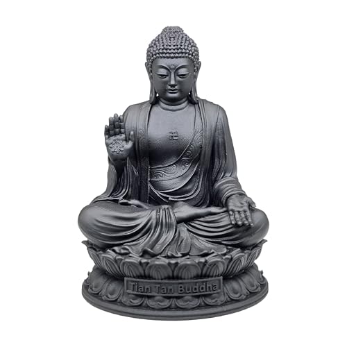 Image of MurtiHome Tian Tan Buddha Idol, Siddhartha Gautama The Shakyamuni Statue | 8 cm Tall Small Black Color Figure Made From UV Resin, Crafted by 3D Printer for Car Dashboard, Home, Office, Gift