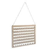 Healvian Organizador de Joyas de Pared de Madera Natural Rectangular, Soporte Colgante para Pendientes y Pulseras, Perchero para Collares, Exhibidor Compacto Adecuado para Baño y Entrada