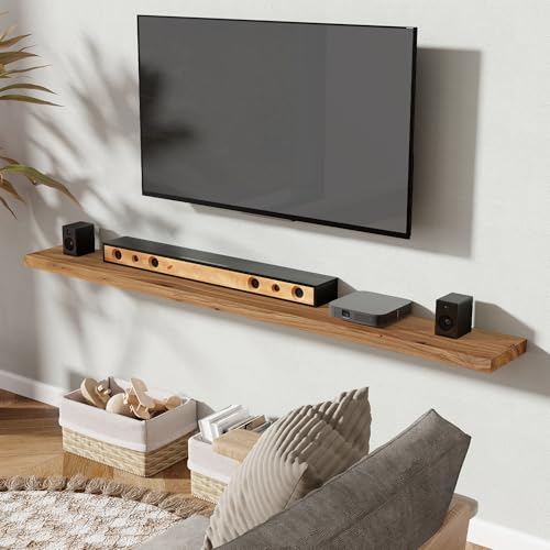 Image of Fun Memories 72 inch Wall Mounted Floating Shelves, Natural Elm Wood, 1 Pack
