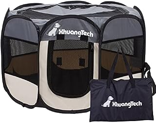 XianghuangTechnology Soft Fabric Portable Foldable Pet Dog Cat Puppy Playpen, Indoor/Outdoor use Pet Kennel Cage (Grey)