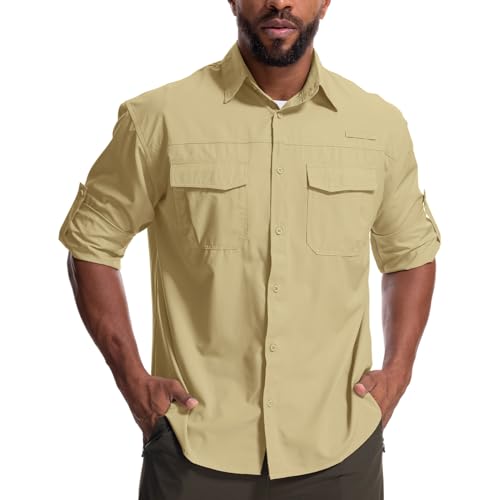 Yenwits Chemise d'extérieur à manches longues pour homme - Protection UV UPF 50+ - Respirante - Séchage rapide - Pour la randonnée, la pêche, le trekking, boue, M
