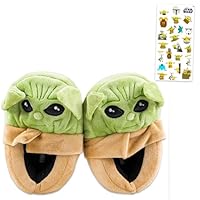 Disney Baby Yoda Slipper Set- Bundle of Mandalorian Slipper Socks Size 7/8 for Toddlers and Star Wars Stickers | Baby Yoda Merchandise for Boys and Girls