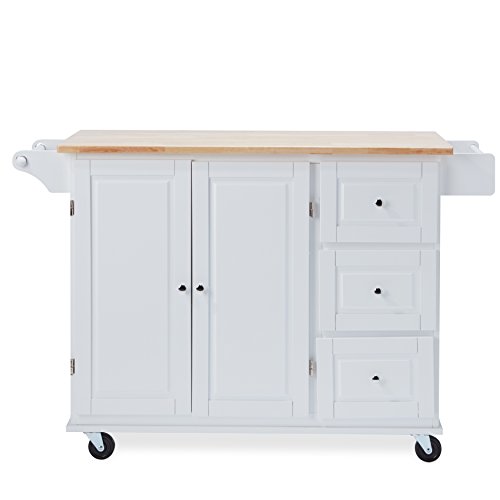 Mattsglobal Traditional Chrome Metal 3-Drawer Drop Leaf Kitchen Cart (White/Natural Kitchen Cart) #TOP3