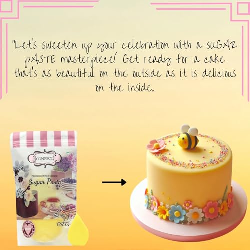 Image of Confect Sunshine Yellow Sugar Paste | Edible Fondant for Cake Decorating | Vegan, Gluten-Free | Easy-to-Use Icing Fondant for Cakes, Cupcakes & Desserts- 1 KG