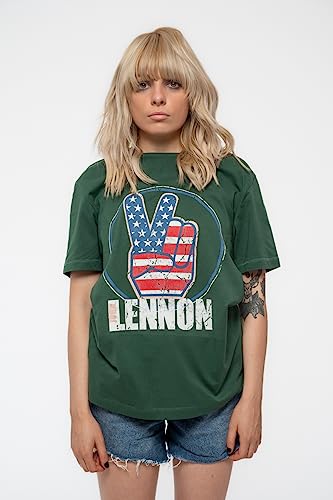 John Lennon T Shirt Peace Fingers Us Flag Logo Nouveau Officiel Unisex Vert - Les Beatles, Paul McCartney, John Lennon, RIngo Starr, George Harrison John Lennon T Shirt Peace Fingers Us Flag Logo Nouveau Officiel Unisex Vert – Image 6