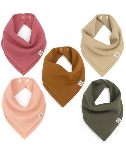 Image of Kishu Baby Indi Organic Baby Bandana Bibs – Fairtrade 4-Way Reversible Drool Bibs for Boys & Girls – Unisex (Set of 5)