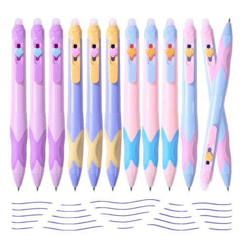 Stylo encre gel effaçable rétractable pointe fine 0,5 mm | Lot de 12 stylos noirs écriture fluide