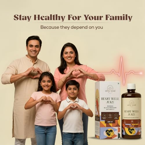 Image of Amysoul Heart Well Juice Ayurvedic Heart Health Supplement pack of 2 (1000ml) with Arjuna Garlic Ashwagandha Amla & Hibiscus | Supports Cardiovascular Wellness, Healthy Blood Pressure, Cholesterol & Circulation | Herbal Heart