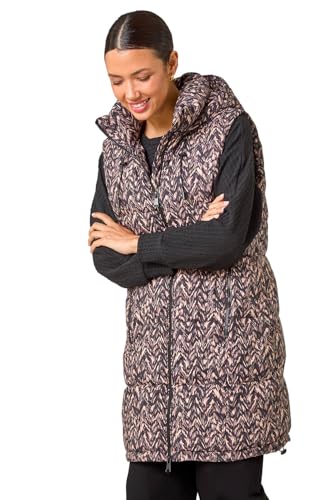 Flirty Wardrobe Longline Hooded Quilted Gilet Waistcoat Zip Up Padded Winter Bodywarmer Jacket Vest Long Coat Womens Ladies Small