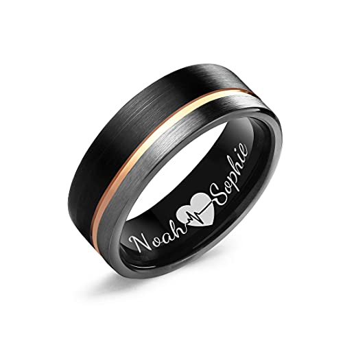 LerchPhi Custom Engrave Mens Tungsten Carbide 8MM Ring with Rose Gold Groove Line Wedding Rings Comfort-fit Wedding Bands Size 9