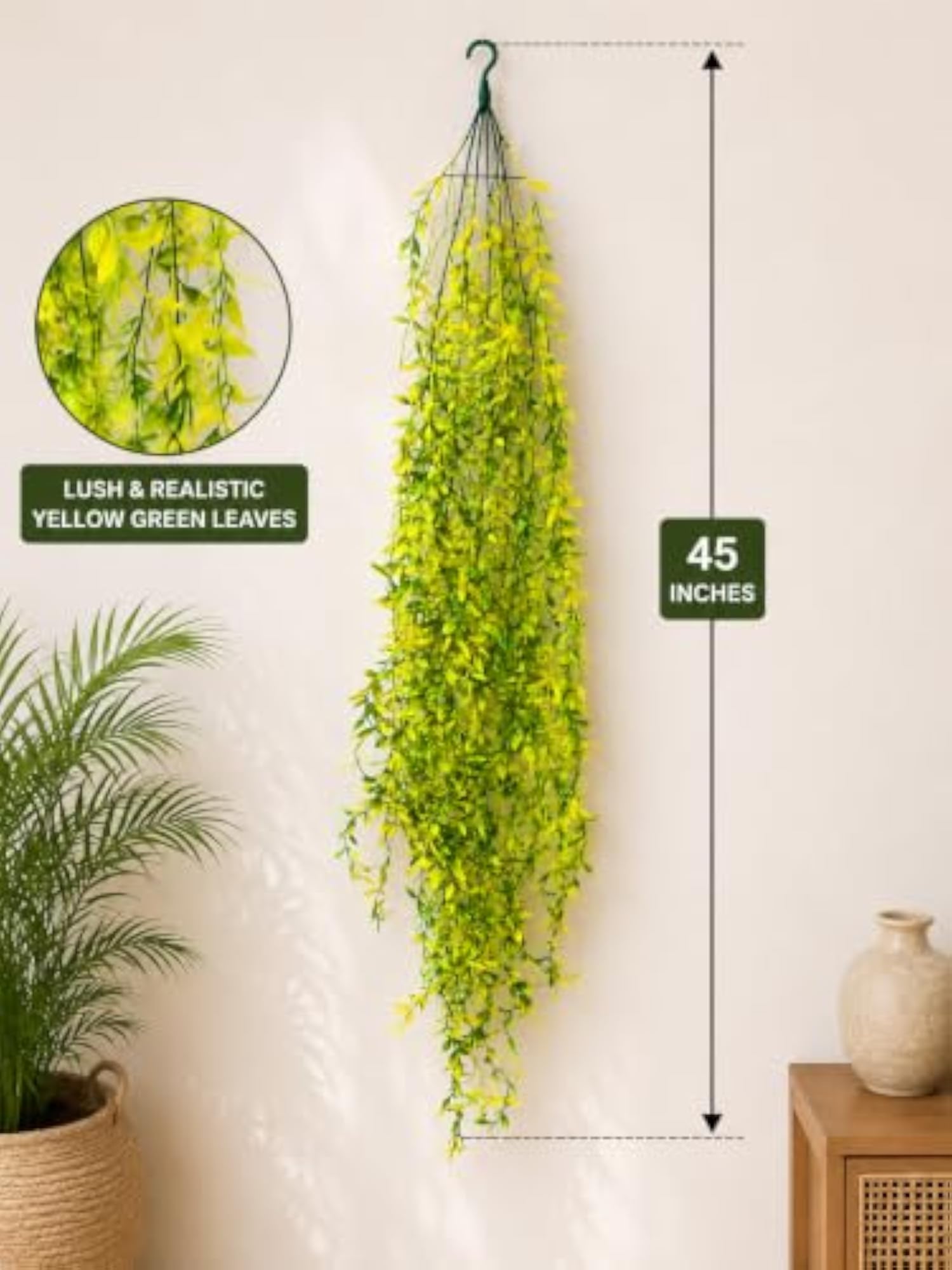 Artificial Hanging Leaves Plant Yellow Green 114 cm