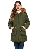 Meaneor Womens Hooded Warm Winter Faux Fur Lined Parkas Long Coats (Army Green, Medium)
