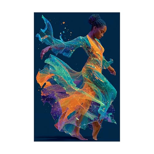 Tableau femme africaine art abstrait coloré 70x100cm pour déco salon moderne