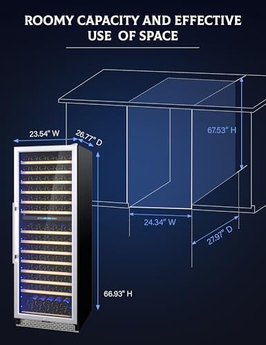GarveeHome Wine Fridge, Compressor Wine Cooler Refrigerator, Beverage and Wine Refrigerator with Digital Touch Control, Double-Layer Glass Door, Freestanding or Built-In, 154 Bottles