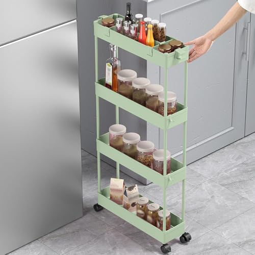 Image of SPACELEAD 2-piece Set Slim Storage Cart 3 Tier,Bathroom Organizer Rolling Utility,Mobile Shelving Unit Slide Out for Office, Kitchen, Laundry Room & Narrow Places