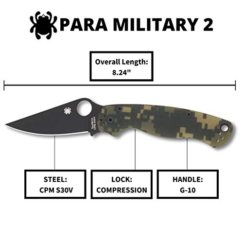 Spyderco C81GPCMOBK ParaMilitary 2 G-10 Plain Edge Knife (Camo/Black)