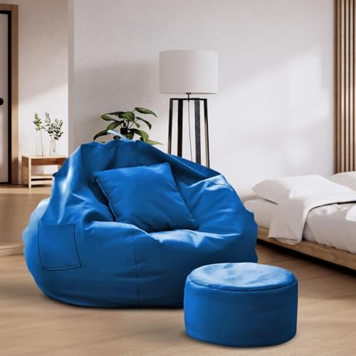 Image of IVIKA 4XL Bean Bag with Beans Filled | Gaming Chair | Premium Leatherette, Double Stitching | for Lounge & Bedroom | (4XL - Blue)