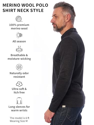 Merino.tech Merino Wool Polo Shirts for Men - 100% Merino Wool Base Layer Mens Breathable Anti-Odor Thermal Long Sleeve Shirt2