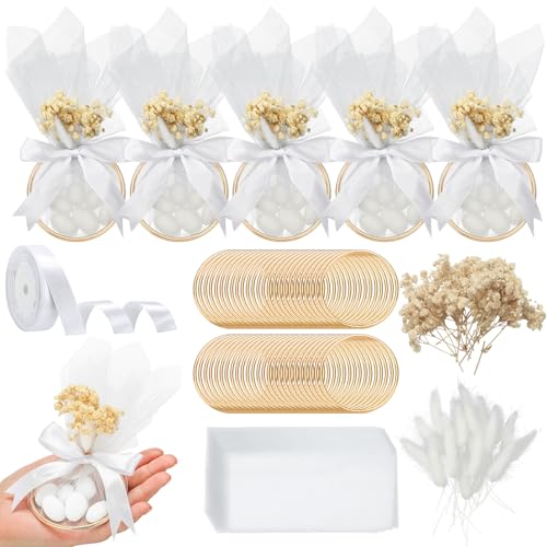 Misdary 50 Set Wedding Almond Candy Favors for Guests Include Ring and Tulle Bag DIY Marzipan...