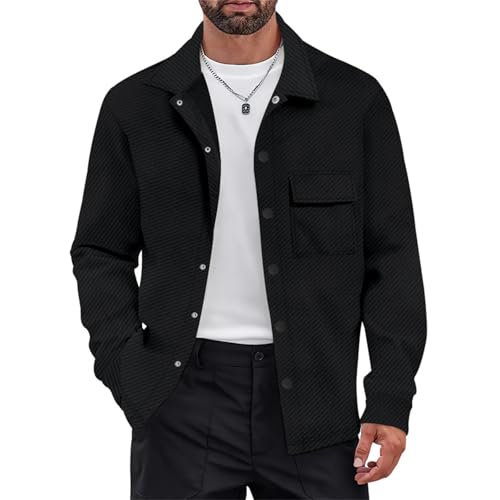 Mens Shacket Button Down Shirt Jacket Casual Overshirt Lightweight Jackets Work Cardigan Outwear with Pocket