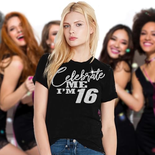 16th Birthday Gifts for Girls - Real Rhinestone Sweet 16 Shirts - Bedazzled Birthday Shirt for Teens4