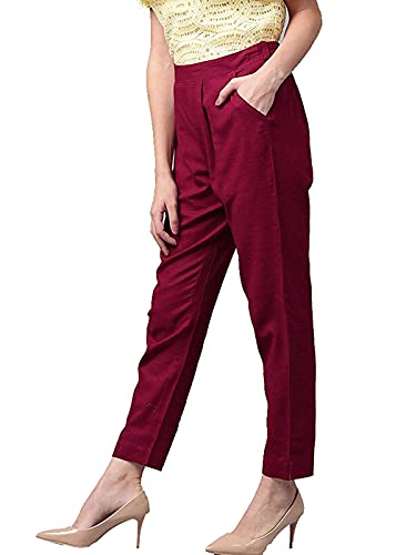 Image of DIGITAL SHOPEE Women Cotton Regular Fit Elastic Waist Casual Ankle Pant Trouser with Two Side Pocket