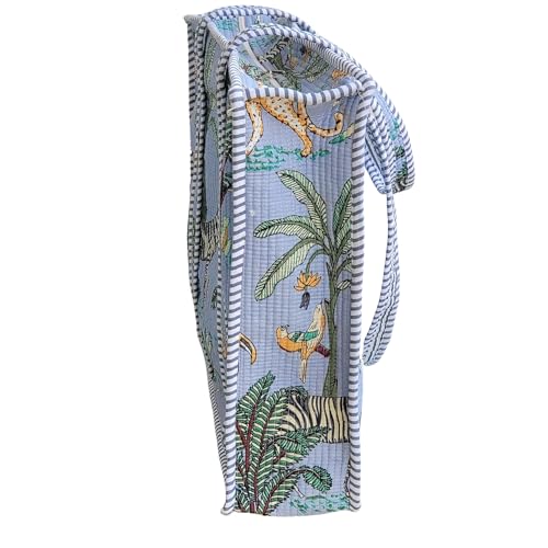Image of 100% Cotton Jungle Print Shoulder Bag Tote Bag Women Reversible Shopping Bag and Grocery Bags Stylish Travel Bag Gift for Her