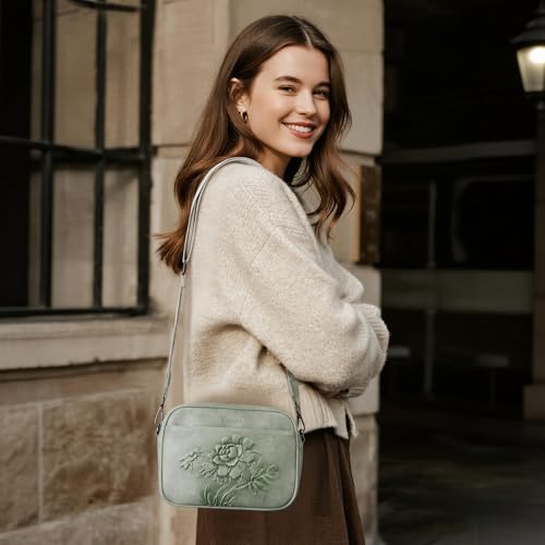 Image of Small Crossbody Purses for Women, Trendy Vegan Leather Crossbody Bag Embossed Travel Shoulder Handbags with Wide Strap
