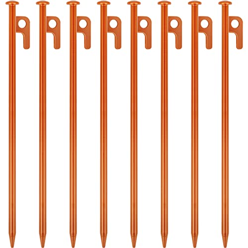 Image of 8 Pack Tent Stakes Heavy Duty 12 inch Steel Tent Pegs for Camping Unbreakable and Inflexible-Orange