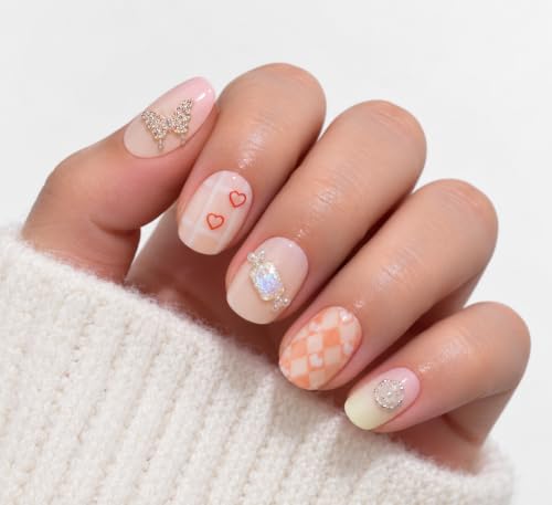 Image of 3D Press on Nails Butterfly Heart Diamond Art