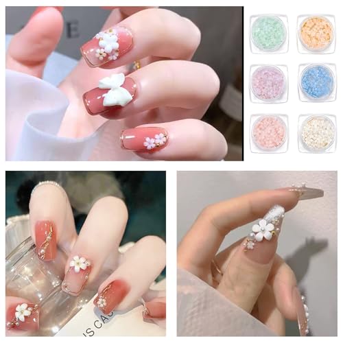 NICENEEDED 3D Colorful Flower Nail Charms, Acrylic Nail Charms with Golden Round Beads - Image 3