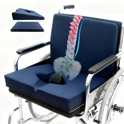 FoKon Gel Wheelchair Seat Cushion,Bed Sore Cushions for Butt,Relieve Sciatica,Coccyx,Pressure Sore & Ulcer Pain Relief Pillow for Office Chair,Removable&Washable (Thickened&Support-Enhanced Set Blue)