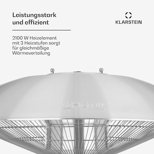 blumfeldt Heat Guard • Heizstrahler • Terrassen-Heizpilz • Standheizer • IP44 • 3 Stufen: 900, 1200 und 2100 W • höhenverstellbar • witterungsbeständig • Aluminium-Standfuß • 1.8 m Netzkabel • silber - 5