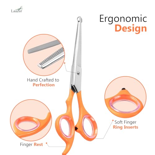Rounded dog scissors Professional - Sharp Stainless Steel Blades with Colorful Handles, Safe and Easy-to-Use pet scissors for dogs, Long Lasting grooming scissors for dogs at home