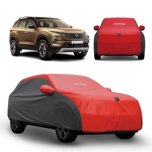 Image of PROTEGO Prime Series India's 1st Anti-Tear Car Cover for Tata Safari | Heavy Duty, Custom Fit, All Weather Protection | 100% Waterproof, Windproof & Hail Resistant | 2 Year Warranty | Red + Black
